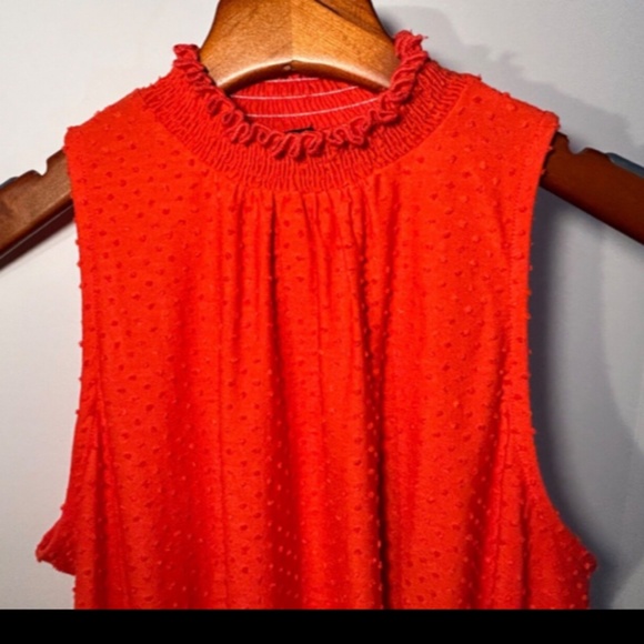 W5 Anthropologie Orange Sleeveless Swiss Dot High Neck Blouse Size M - NWT - Picture 13 of 13
